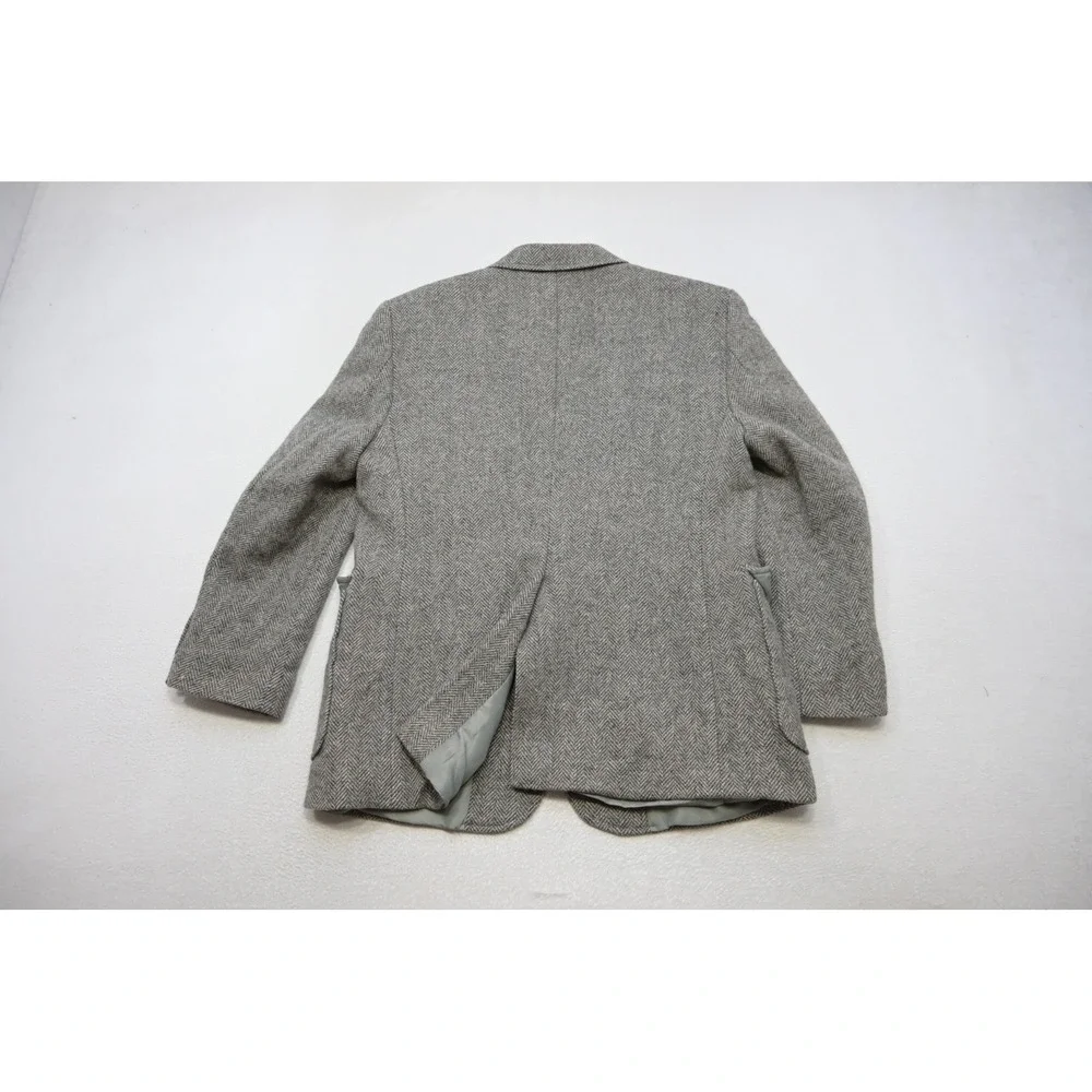 Haggar Tweed Blazer Men 42R Grey Herringbone Wool 2-Button‎ Sport Coat Good